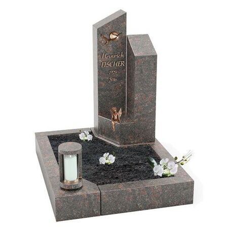 Grabstein mit Grabeinfassung - Materialkombination