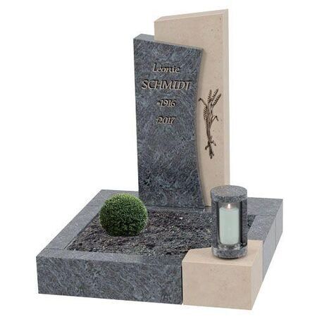 Grabstein mit Grabeinfassung - Materialkombination