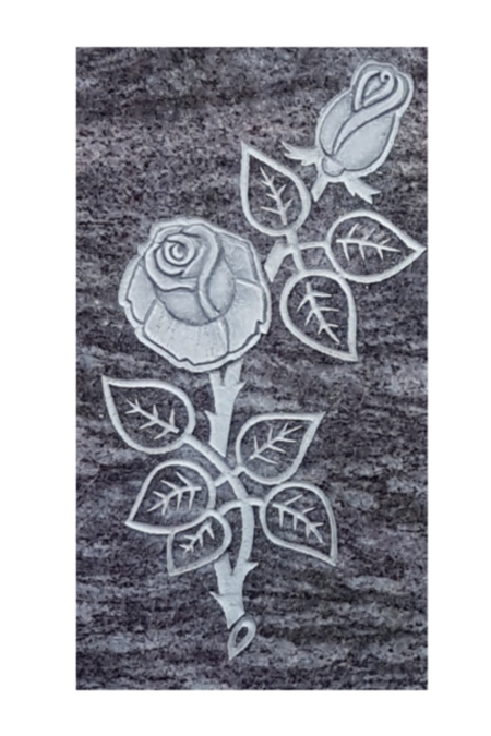 Rose und Knospe plastisch eingehauen - Blätter stilisiert Kontur - hell / dunkel