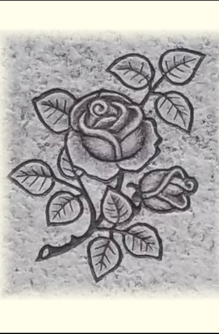 Rose mit Knospe - vielblättrig - eingehauen und getönt - hell / dunkel