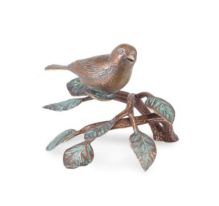 Vogel auf Ast mit Blättern 37222 - Bronze - farbig patiniert